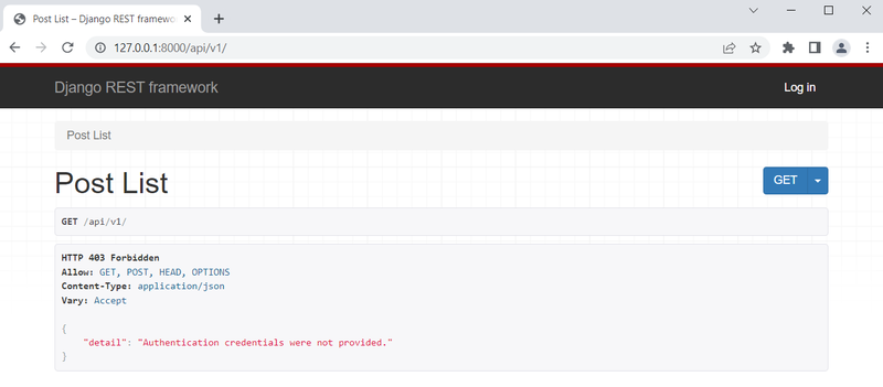 Django Blog API Adding login link
