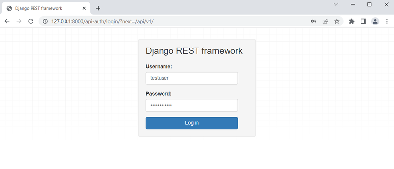 Django Blog API Login page