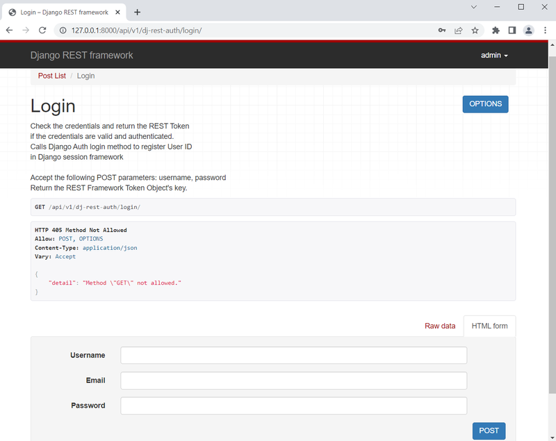Django Blog API Login endpoint