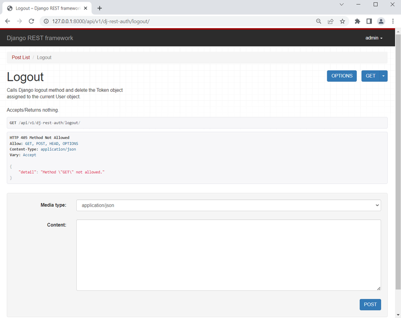Django Blog API Logout endpoint