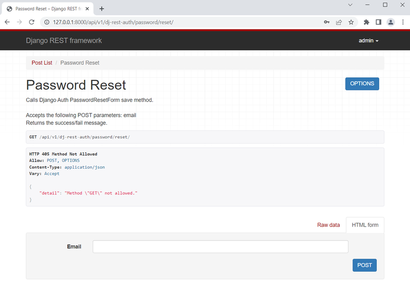 Django Blog API Password Reset endpoint