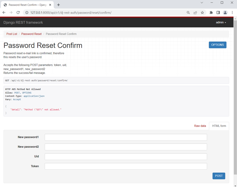 Django Blog API Password Reset Confirm endpoint