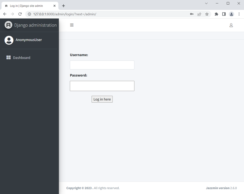Jazzified admin login page