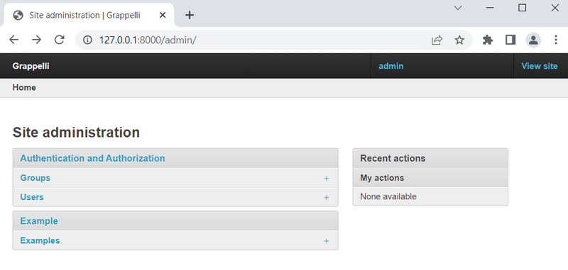 Grappelli admin dashboard